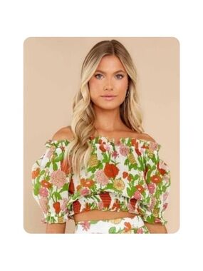Olivia James Floral Off-Shoulder Smocked Crop Top
